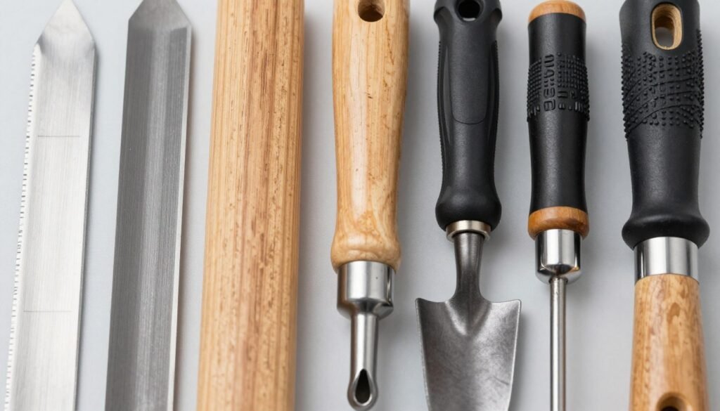 Close-up of quality garden tool components showing materials and craftsmanship