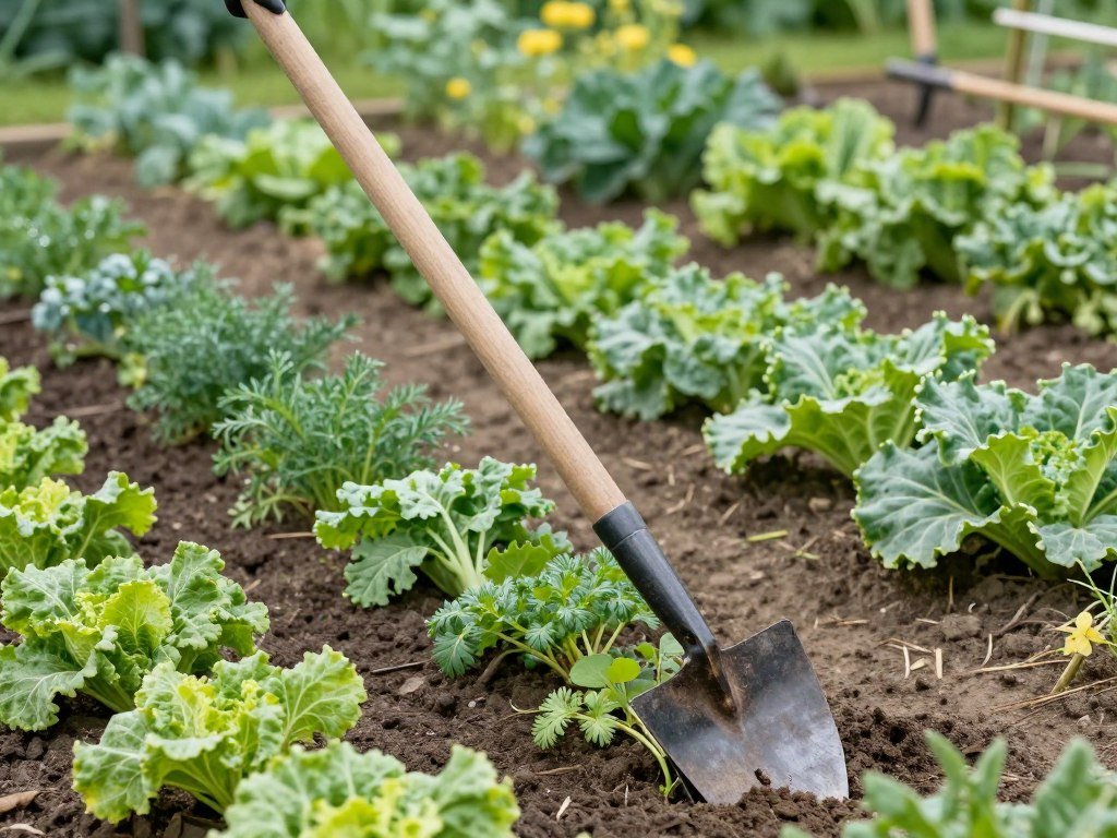 Sneeboer Traditional Dutch Hoe being used in a European vegetable garden for weed control