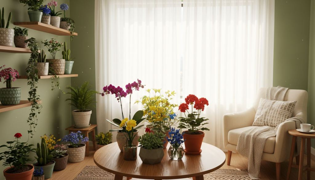 indoor flower display small apartment