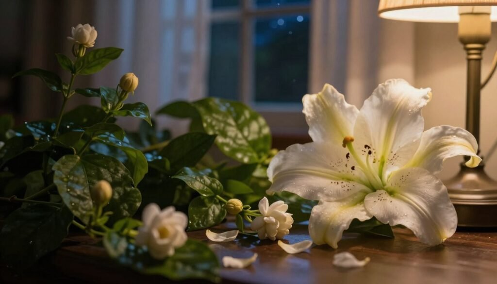 flowers close at night indoors