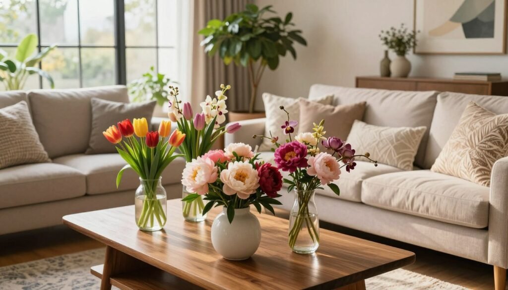 indoor flower display living room