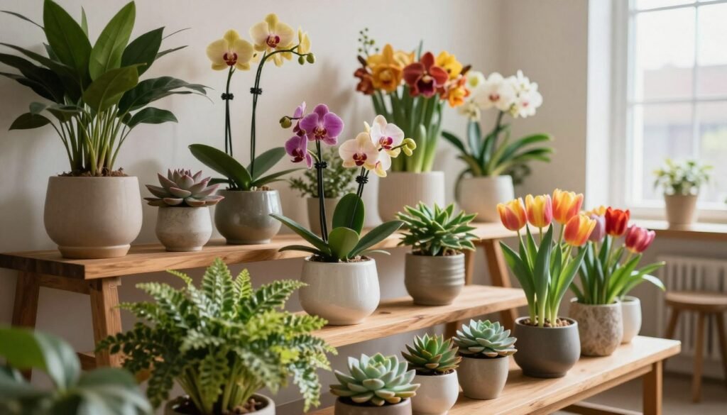 indoor flower display shelves