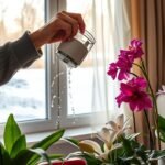 watering indoor flowers in winter