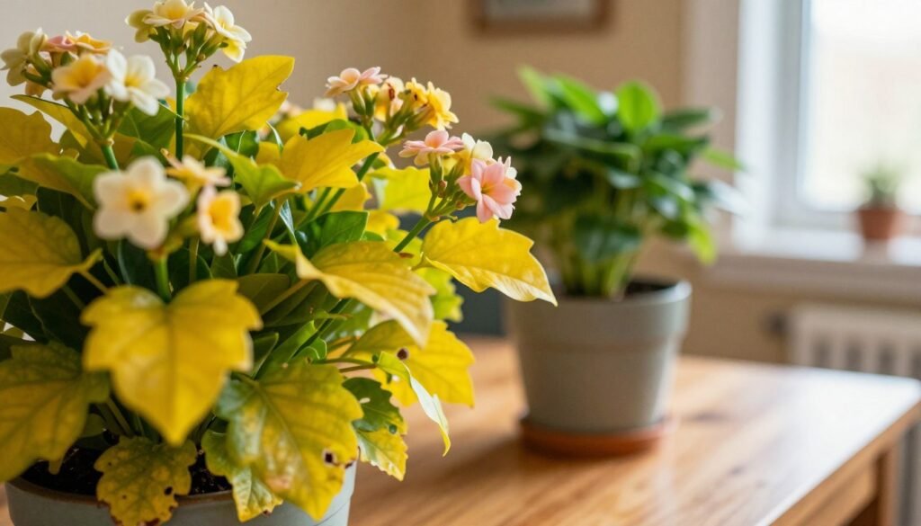 yellow leaves while flowering indoor plant
