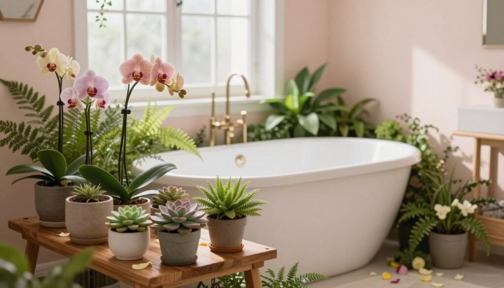 indoor flower display bathroom