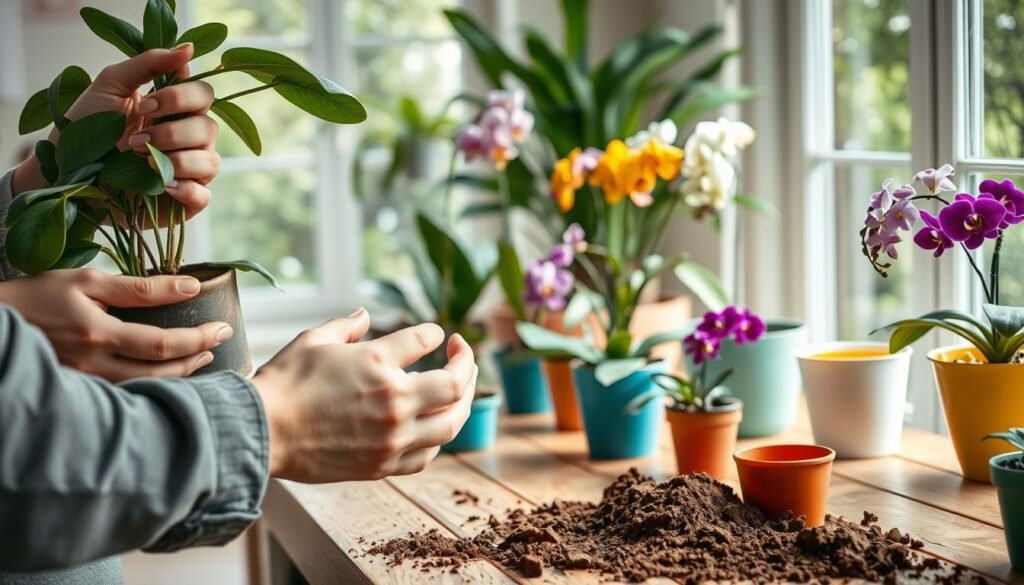 repotting flowering houseplants