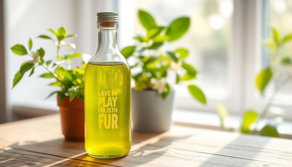 A vibrant and visually engaging composition of liquid fertilizer suitable for indoor flowering plants. In the foreground, a transparent bottle filled with a rich, greenish-yellow liquid, reflecting light beautifully, sits atop a textured wooden surface. The middle ground features a few delicate indoor plants with lush green leaves and blossoms, slightly blurred to emphasize the fertilizer bottle. In the background, soft, natural light filters through a window, creating a warm, inviting atmosphere with subtle hints of greenery. The overall tone is fresh and lively, capturing the essence of nurturing indoor plants, with an emphasis on growth and vitality. A vibrant and visually engaging composition of liquid fertilizer suitable for indoor flowering plants. In the foreground, a transparent bottle filled with a rich, greenish-yellow liquid, reflecting light beautifully, sits atop a textured wooden surface. The middle ground features a few delicate indoor plants with lush green leaves and blossoms, slightly blurred to emphasize the fertilizer bottle. In the background, soft, natural light filters through a window, creating a warm, inviting atmosphere with subtle hints of greenery. The overall tone is fresh and lively, capturing the essence of nurturing indoor plants, with an emphasis on growth and vitality.